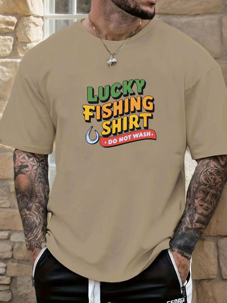 Mens Fishing Tshirt Lucky Fishing Print Short Sleeve Round Neck Breathable Soft Oversized Outdoor Daily Wear Tee