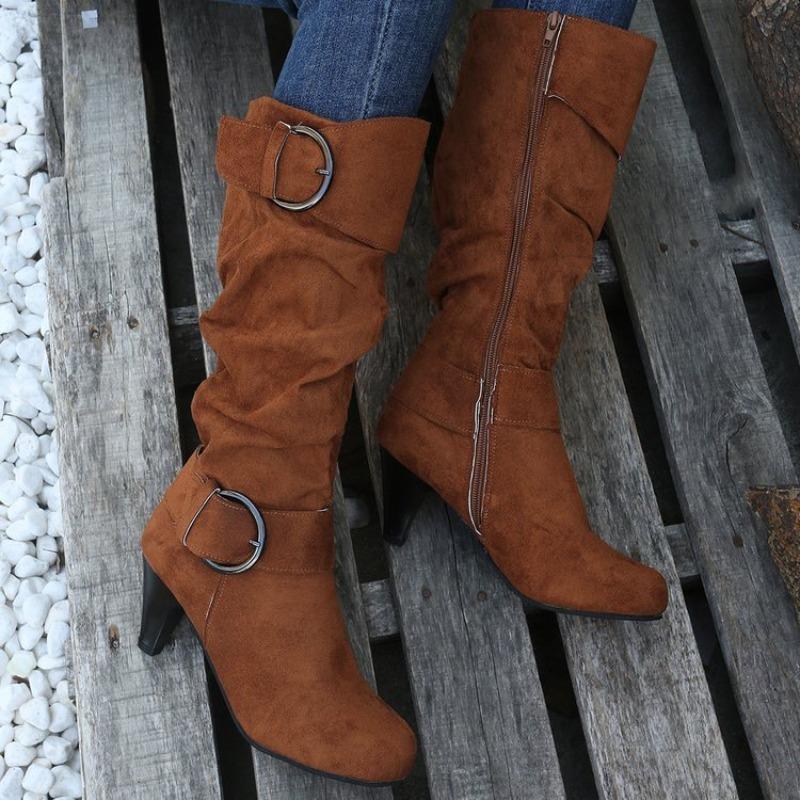 Fashion Winter New High Heels Comfortable Sexy Women's Shoes Wear-resistant Pointed Side Zipper Fashion Solid Color Women's Boots