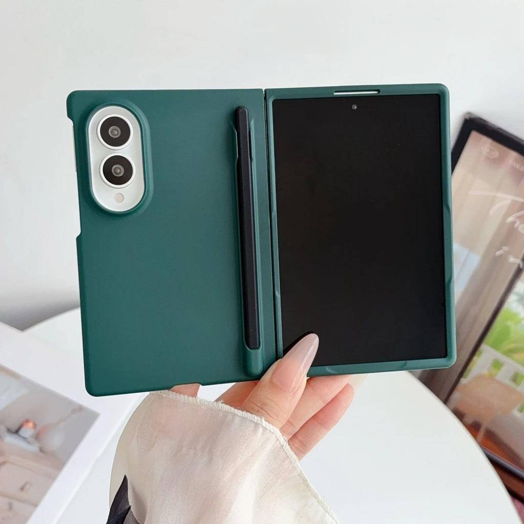 Shockproof Hard PC Pen Slot Phone Case with Stylus For Samsung Galaxy Z Fold 8 7 6 5 4 Fold8 Ultra Matte Candy Color Cover