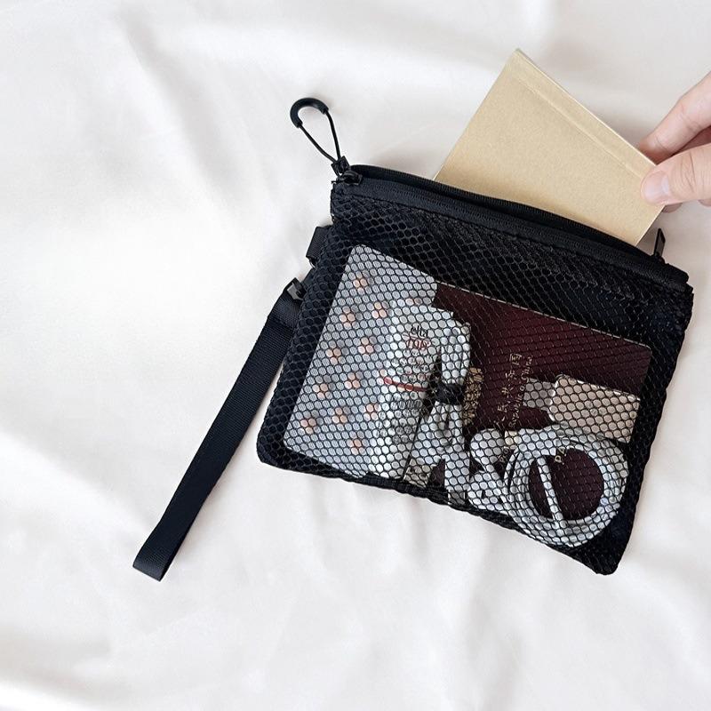 Mesh Double Zipper Travel Toiletry Bag, Portable Breathable Cosmetic Organizer, Compact Toiletry Pouch for Men Women