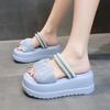 fashion Summer High Platform Women Sandals Slip-On 7 CM Wedges Bling Shoes Fashion 2024 Outside Chunky Sandals Beach Casual Slides Woman