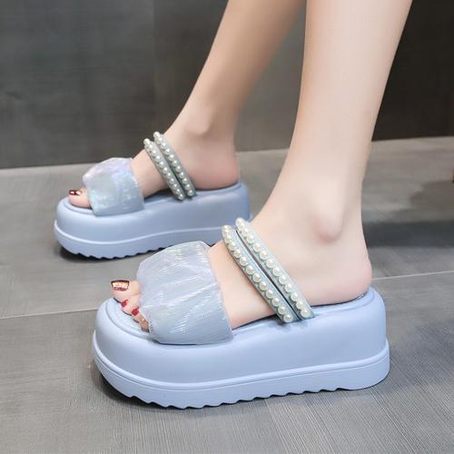 fashion Summer High Platform Women Sandals Slip-On 7 CM Wedges Bling Shoes Fashion 2024 Outside Chunky Sandals Beach Casual Slides Woman