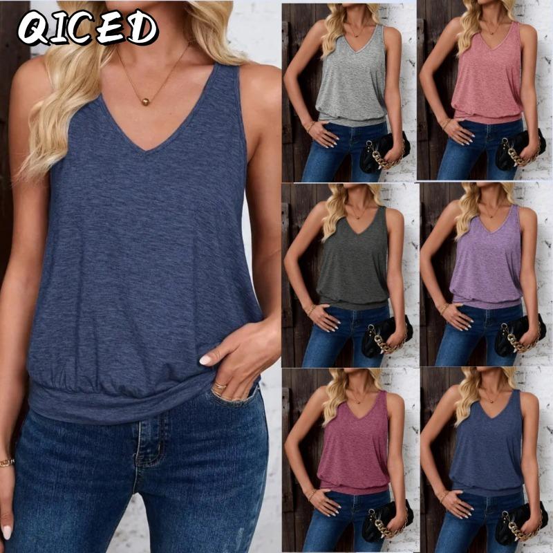QICED Women's Fashion Casual V-Neck Sleeveless Blouses & Shirts
