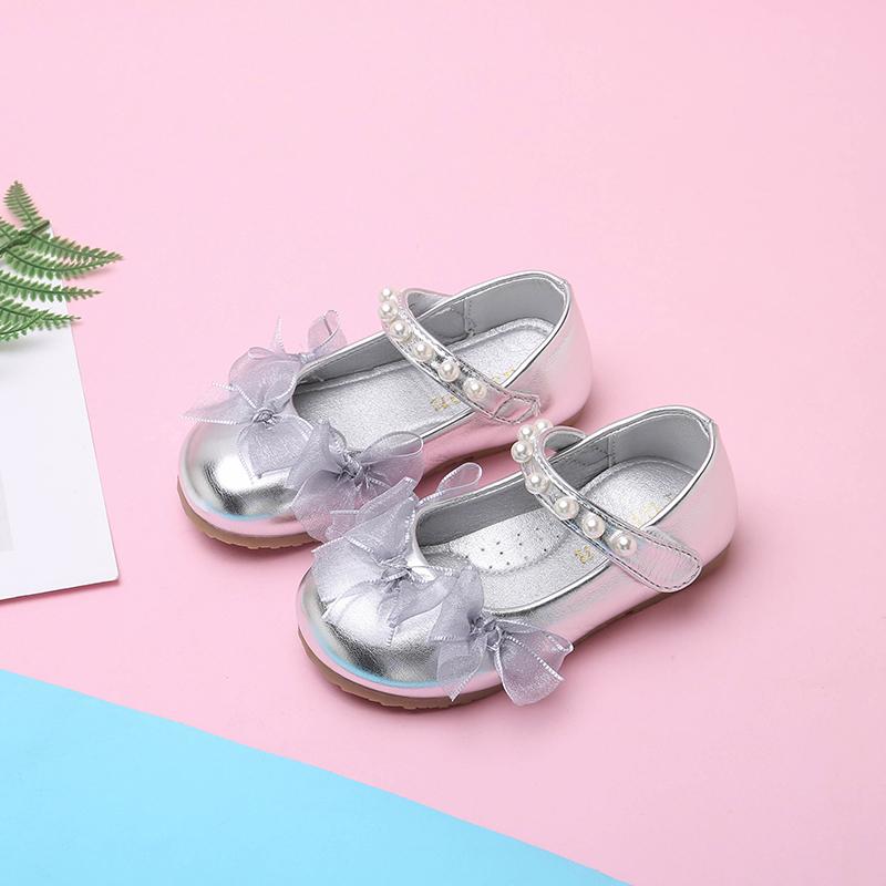 

Girls Flat Shoes with Lace Bowknots Kids Leather Shoes Versatile Fashion Autumn New Children Princess Shoes Soft Non-slip 25