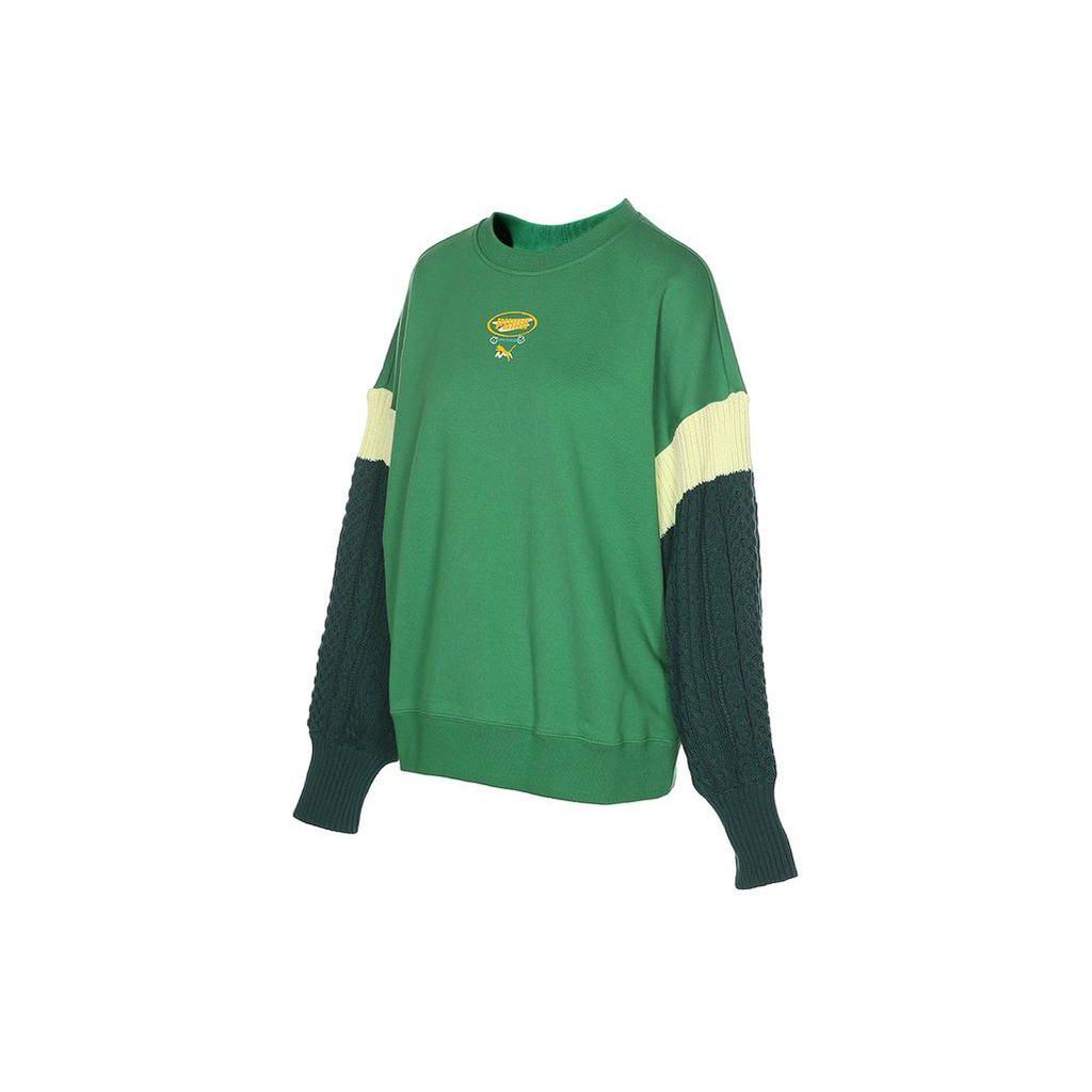 Puma Color Block Casual Loose Round Neck American Long Sleeve Sweatshirt Women Sweatshirt Green 537968-86