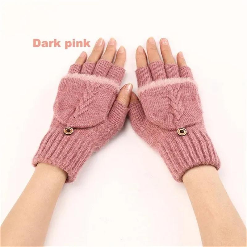 1 par de guantes de punto de lana cálidos para otoño e invierno para mujeres y niñas, guantes de medio dedo con tapa gruesa, manopla