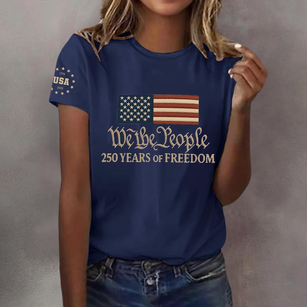 Pulôver casual feminino com decote redondo e manga curta, camiseta estampada