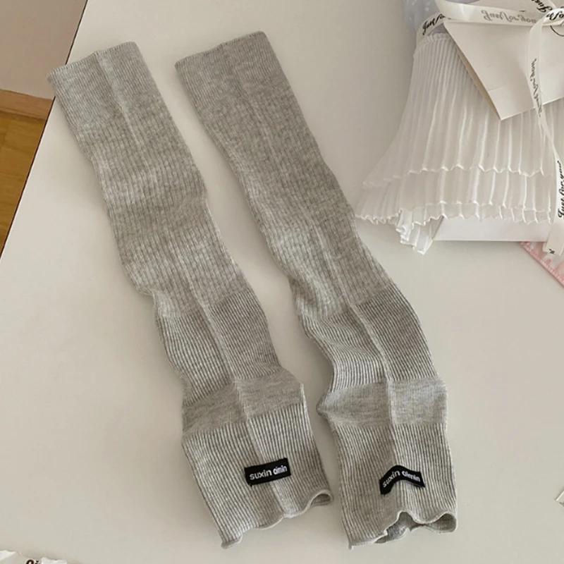 Knitted Cotton Leg Warmers Women Knee Half-length Long Socks Soft Breathable Plush Lolita Harajuku Schoolgirl Comfort Calf Socks