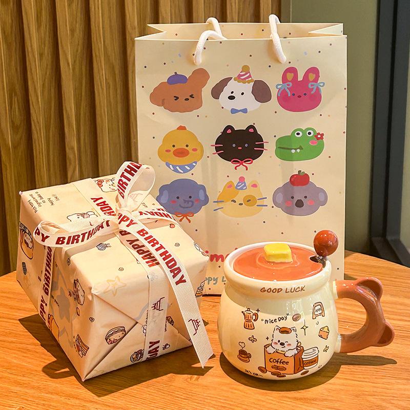 Birthday Gift Cute Cream Puppy Water Cup Girls Ceramic Mug with Lid Girlfriend Children Practical Souvenir