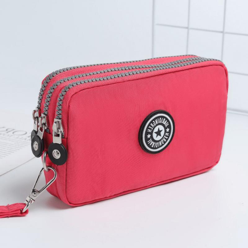 New Washed Denim Women's Three Zipper Coin Purse,Makeup Bag,Phone Bag,Hand-Held Portable Bag