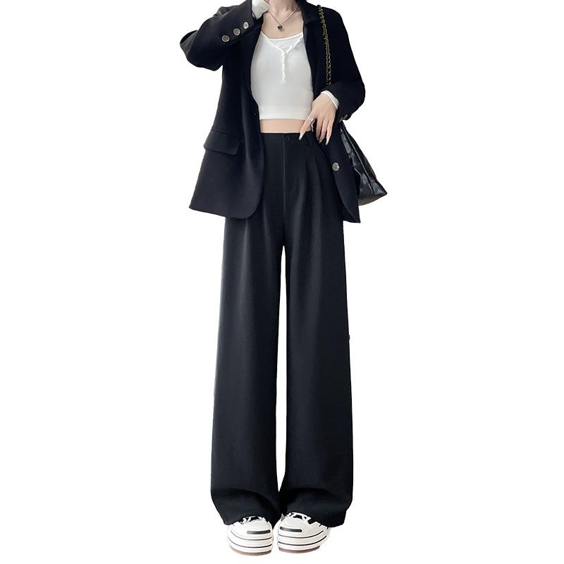 Black Suit Pants Women's Autumn and Winter 2025 New High-end Drape Small Velvet Casual Straight Wide-leg Pants
