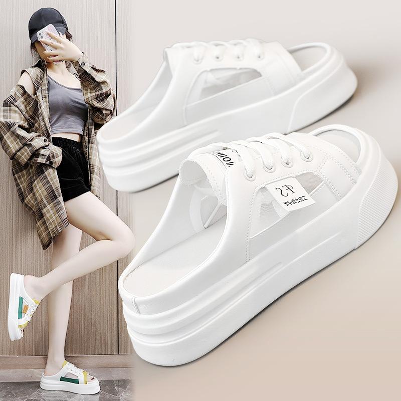 K new mesh semi-drag summer tide hollow breathable thick-soled casual slippers sandals board shoes