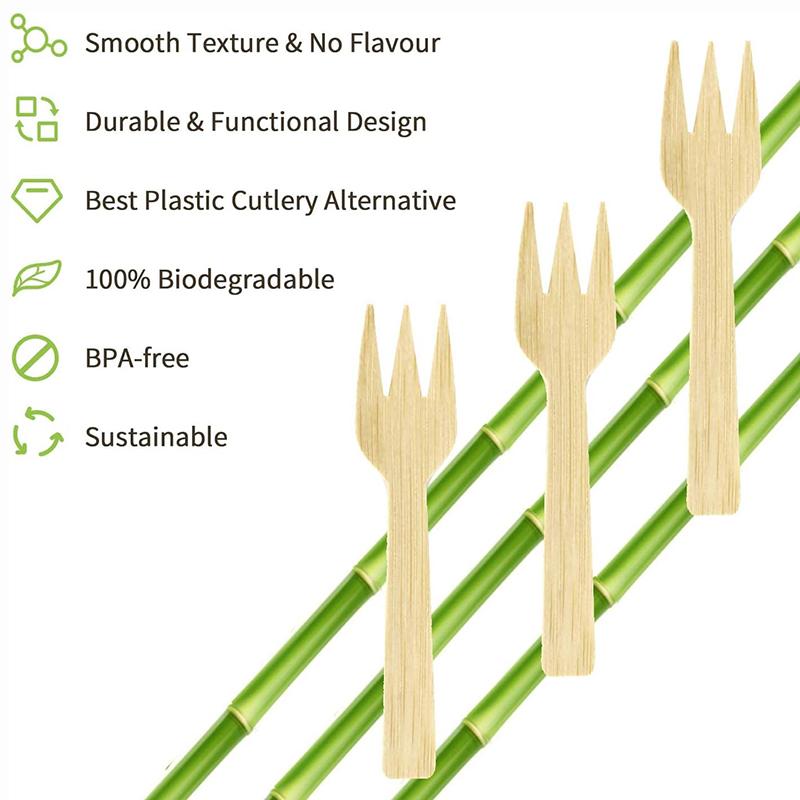 50/100Pcs Mini-Bamboo Forks, 3.54" Disposable Biodegradable Compostable Table Utensils, Bamboo Cutlery for Parties, Camping
