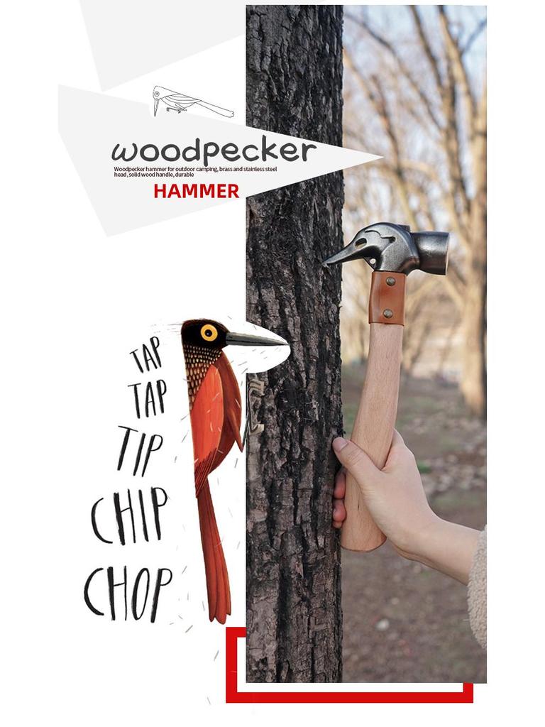 Multi-Function Outdoor Camping Hammer: Stainless Steel & Brass Woodpecker Design for Tent Canopy Nails