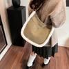2025 new autumn and winter matte leather with fur bag, bucket bag, women's oblique span, high-end sense, large-capacity tote bag
