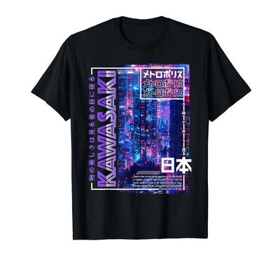 Camiseta Kawasaki City Anos 80 Synthwave Skyline Japão Kawasaki