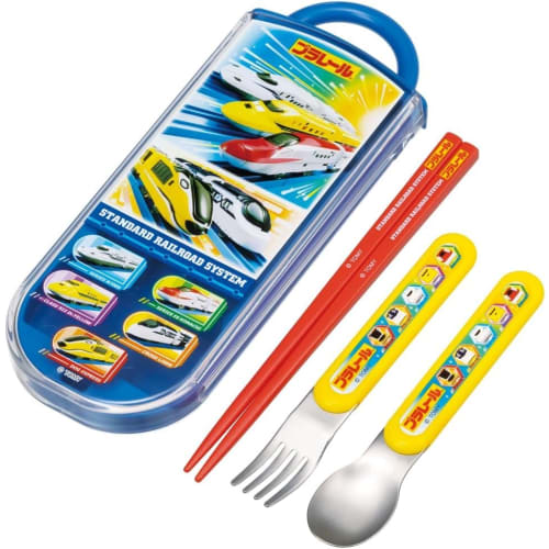 Plarail Trio Set, Chopsticks, Spoon, Fork, Bento Chopstick Case, Slide-out Type, Made In Japan, Dishwasher Safe, Antibacterial, Takara Tomy Set (Trio