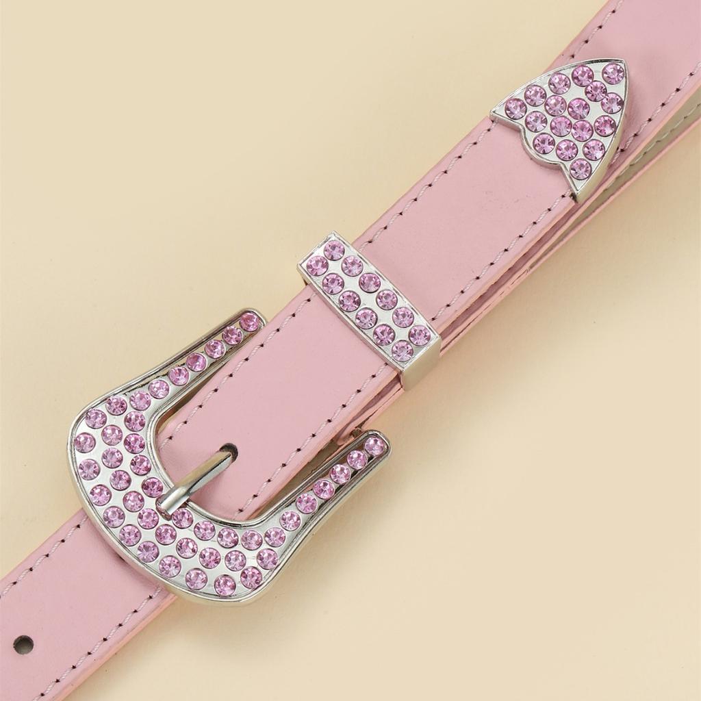 Women'S Belt Simple Pin Buckle Pu Premium Belt With Drill Belt Skirt Decorative Belt