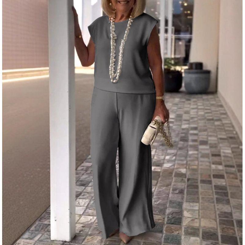 

round Neck Sleeveless Top and Pants Set round Neck Sleeveless Top and Trousers Suit Gray XL