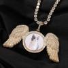 Cross-Style Rhinestone Wing Photo Frame Pendant Necklace - European American Hip Hop Fashion