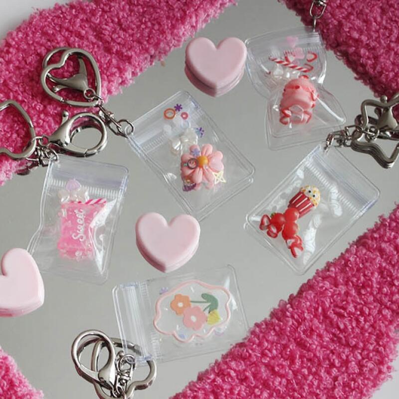 11 types of transparent mini zipper bag PVC pouch keyrings (options 10-11)