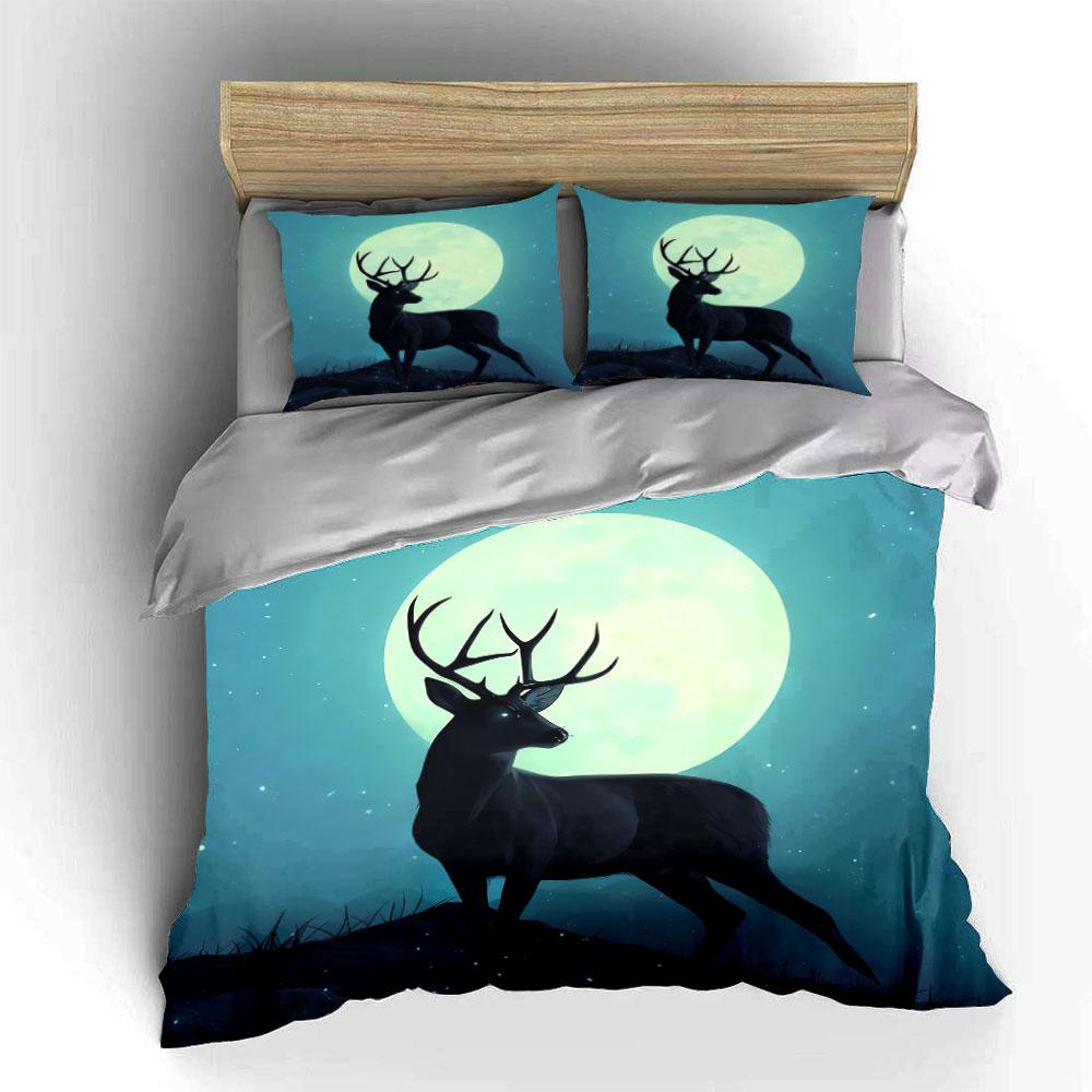 Moonlit Deer Landscape Decor Soft Comfortable Duvet Cover Bedding Set Included 1*Duvet Cover & 2*Pillowcases, Gift