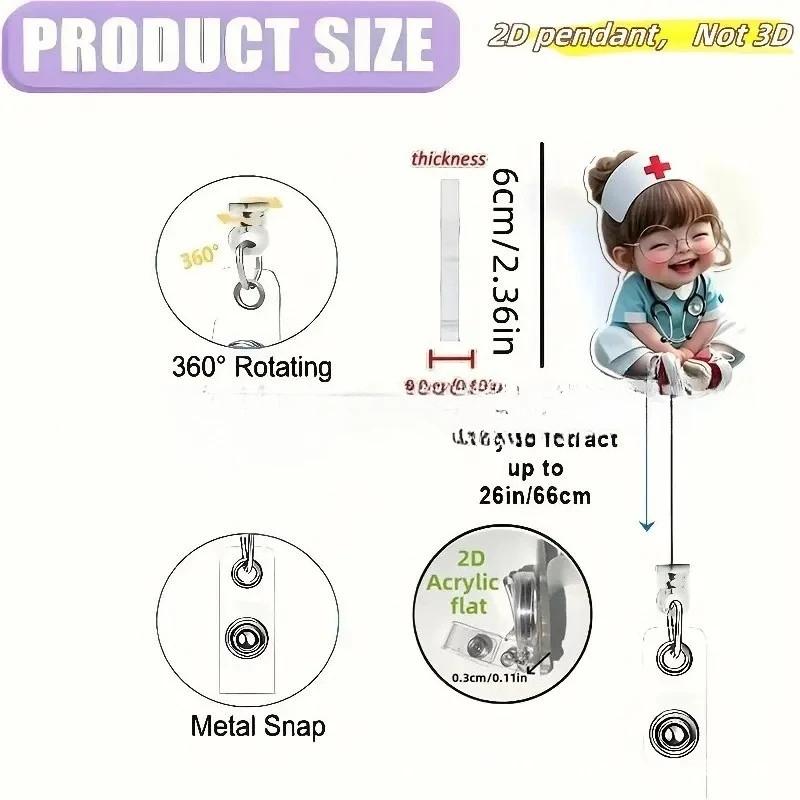 1pc Nurse Themed Retractable Badge Reel Acrylic ID Holder Clip for Hospital Office School Workers