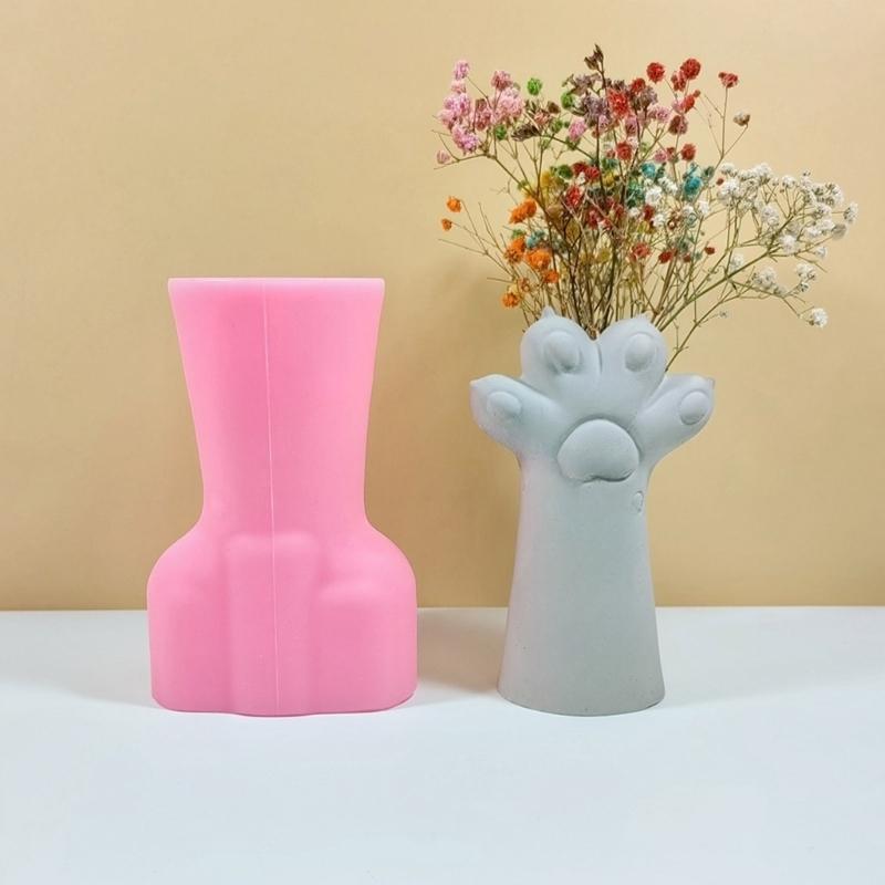 Silicone Concrete Mold Storage Box Mould Cat Foot Shaped Resin Clay Molds Flower Vase Moulds for Making Vase Flowerpot