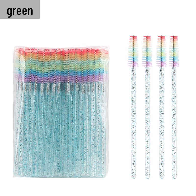 Rainbow Crystal Rod Makeup Brushes & Eyebrow Comb Set - 50 pcs, with Eyelash Curler and Brush.