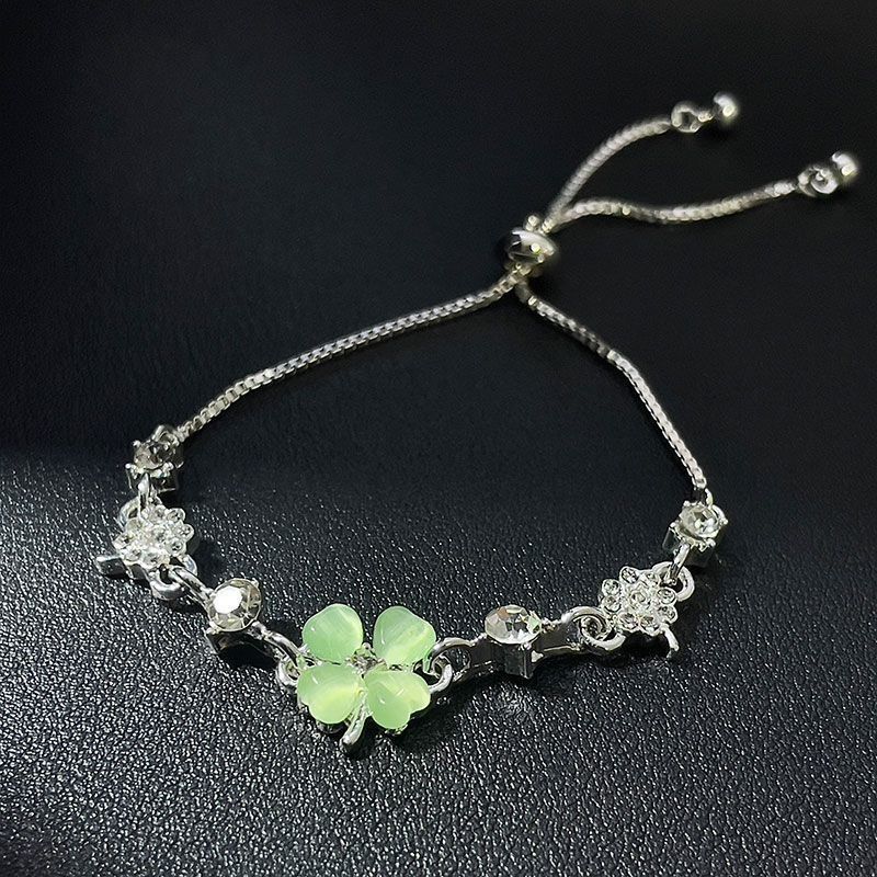 Women Fashion Electroplated Floral Clover Long Bracelet Japanese Korean Style
