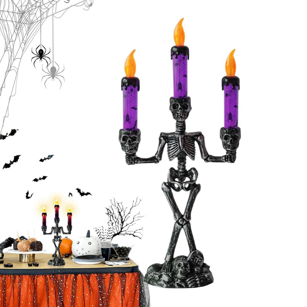 Halloween Decor Candles LED Skull Flickering Flameless Candles Spooky Halloween Candlesticks Light Home Decoration For Party