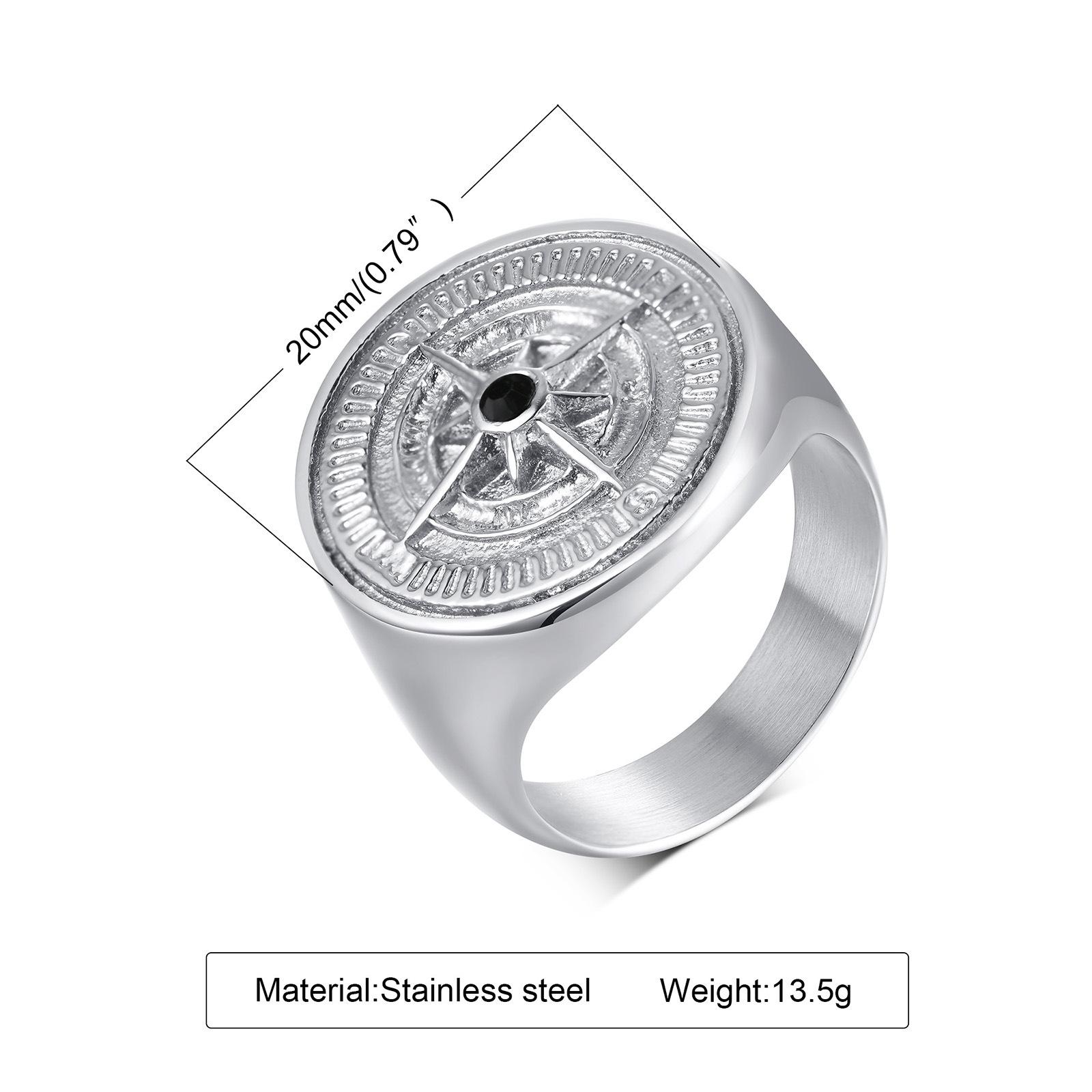 

3D Compass Ring for Men Chunky Round White Gold Color Stainless Steel Finger Cool Boys Punk Rock Jewelry Wholesale Gifts 7 белого золота