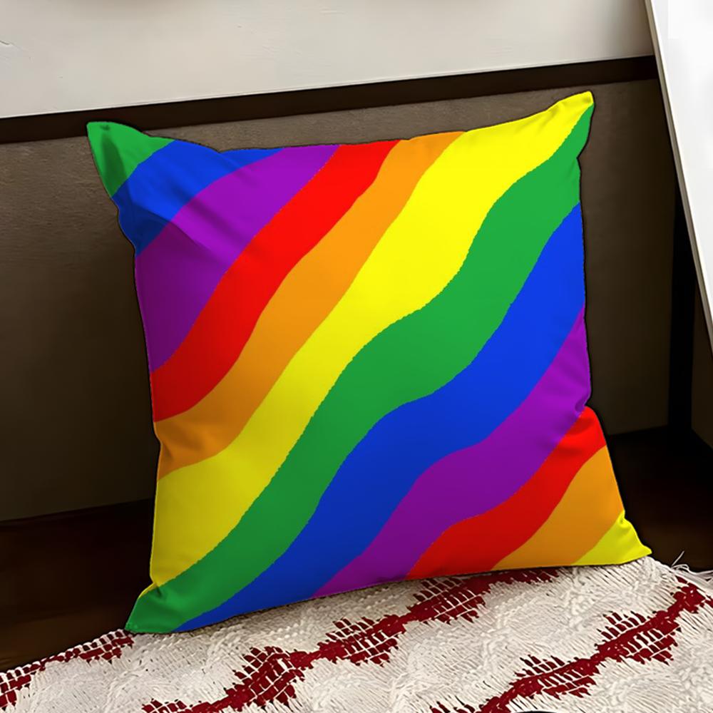 Homosexual Rainbow Flag Cushion Cover Reversible Soft Durable Pillow Cover Home Car MultiScene Use for Daily Comfort
