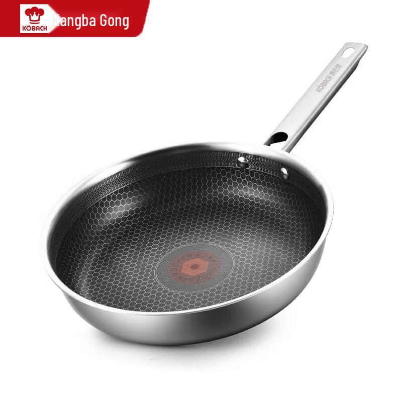 KOBACH 26cm 304 Stainless Steel Red Dot Honeycomb Frying Pan