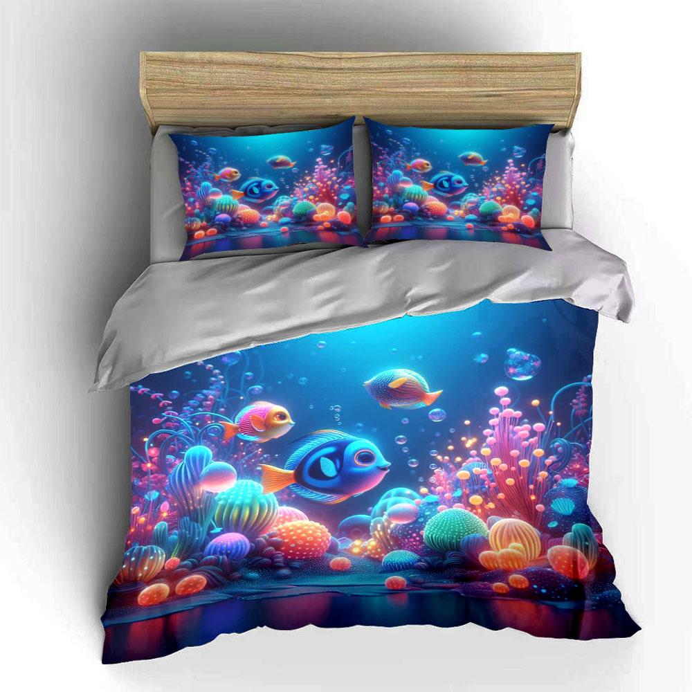 Colorful fish and corals. Bedding sets Duvet cover sets Duvet covers Pillowcases(1*Duvet Cover 2*Pillowcases without duvet insert)