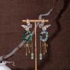 Dark Green Beaded Bamboo Tassel Butterfly Earrings: Elegant Qipao Accessories