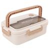 Plastic 3 Compartment Lunch Box 1000ml Microwave Safe Bento Box for Kids Adults Students Office Worker Beige
