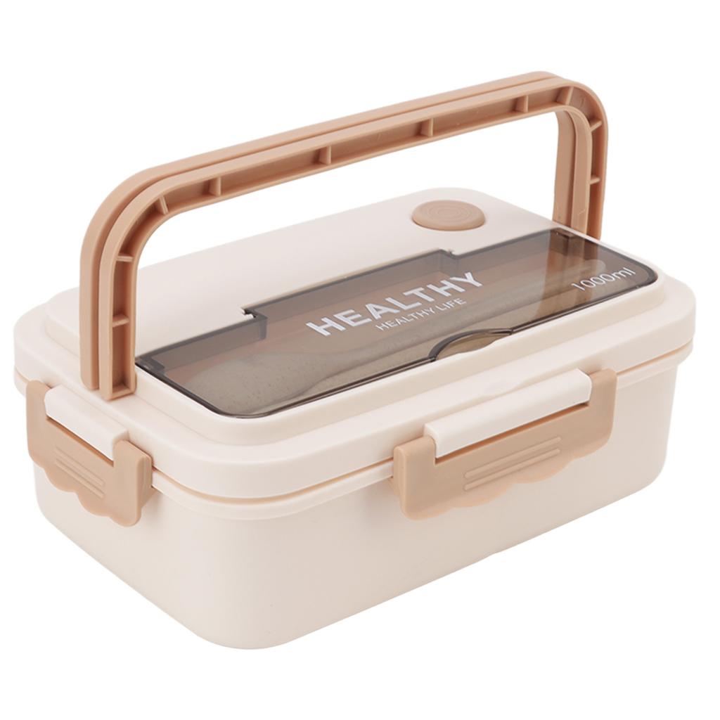 Plastic 3 Compartment Lunch Box 1000ml Microwave Safe Bento Box for Kids Adults Students Office Worker Beige