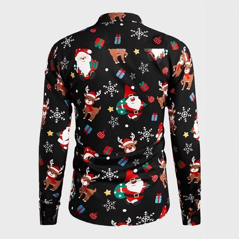 Pánské Vánoční košile s dlouhým rukávem a 3D digitálním potiskem, ležérní topy na podzim a zimu