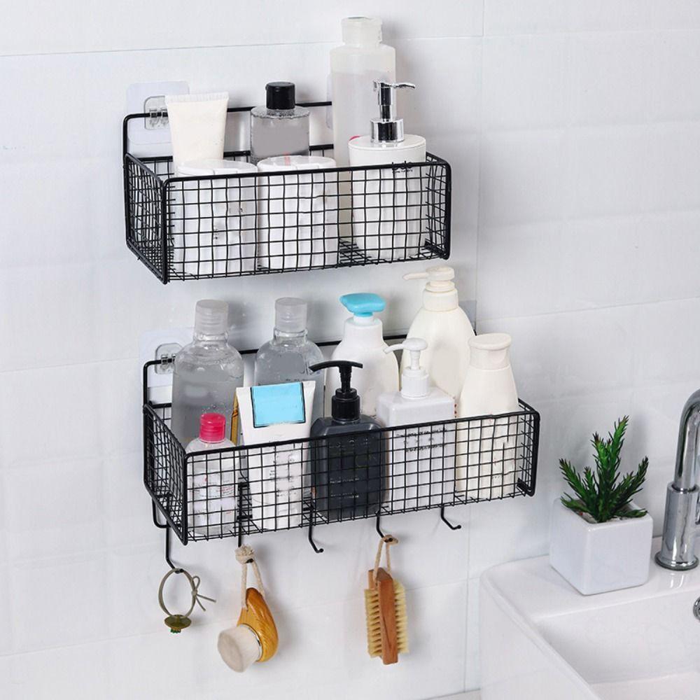 No-Punch Bathroom Storage Rack Iron Toiletries Organizer Practical Shampoo Rack  Kitchen