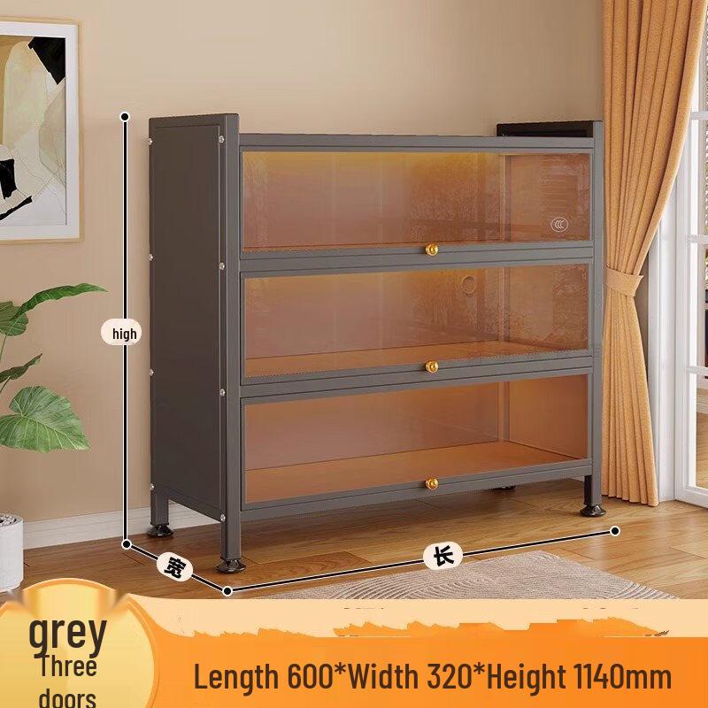Shengbai Grey Bookshelf Storage Cabinet with Tempered Glass Doors