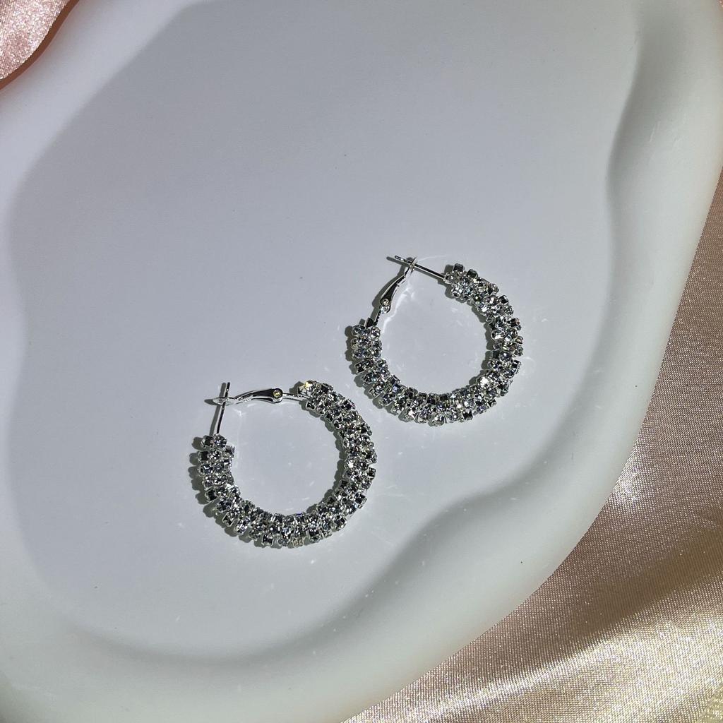 Exquisite Bling Round Chunky U Shape Hoop Earrings Geometric Hoops Fashion Temperament Jewelry
