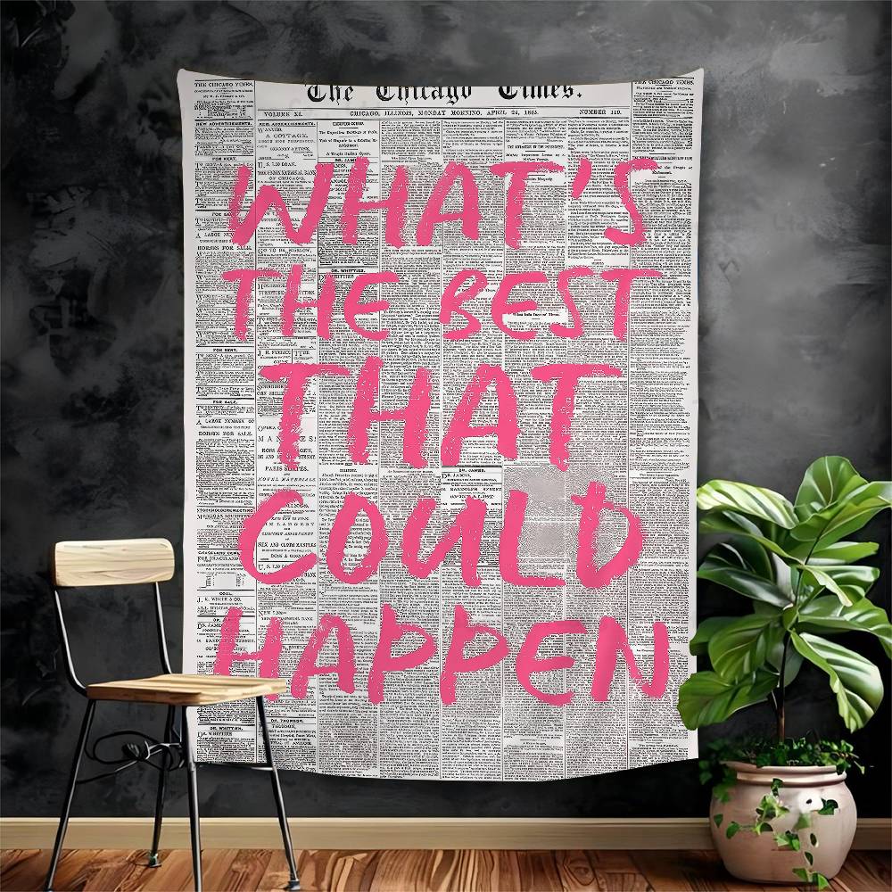 Retro Newspaper Pink Popular Quote Print Cartoon Tapestry Wall Hanging Decoration Household Home Decor