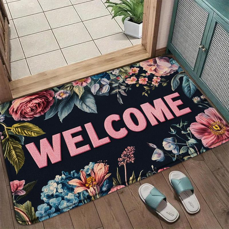 Welcome Doormat Vibrant Floral Pattern Non-Slip Rug for Indoor Outdoor High Traffic Areas Perfect for Valentine'S Day Spring Mat