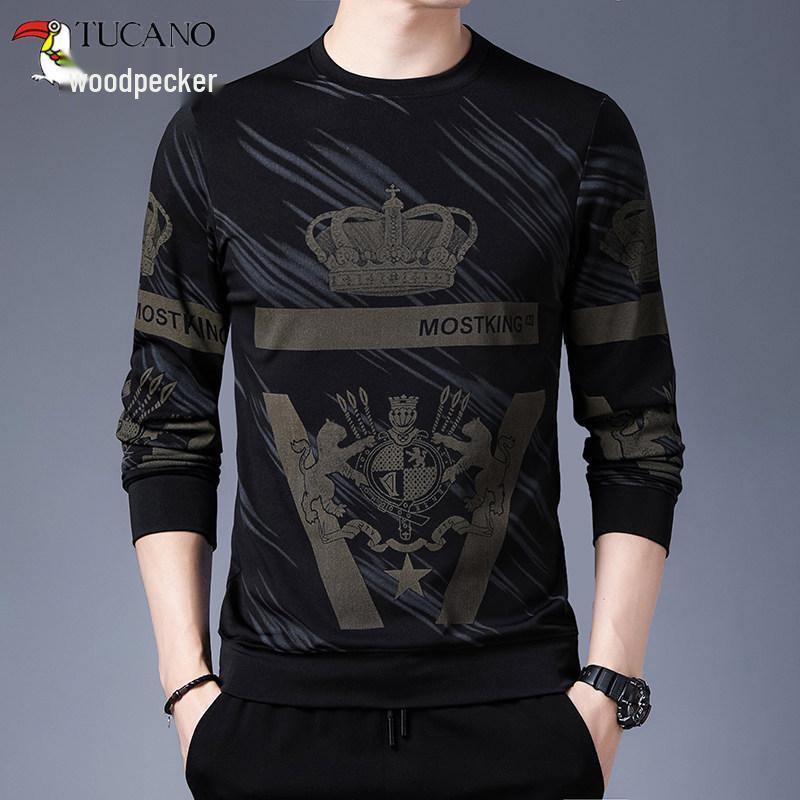 Clearance: Woodpecker Spring/Autumn Men's Long-Sleeve Round Neck Cotton T-Shirt Base Layer