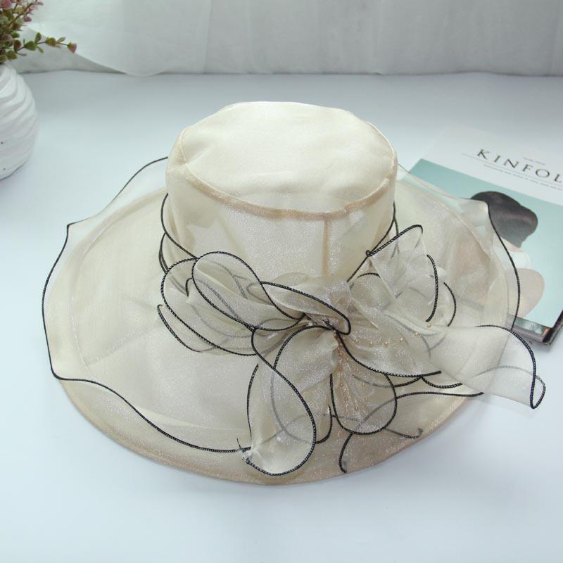 Korean Retro Floral Mesh Sun Hat - Women's Summer Fedora