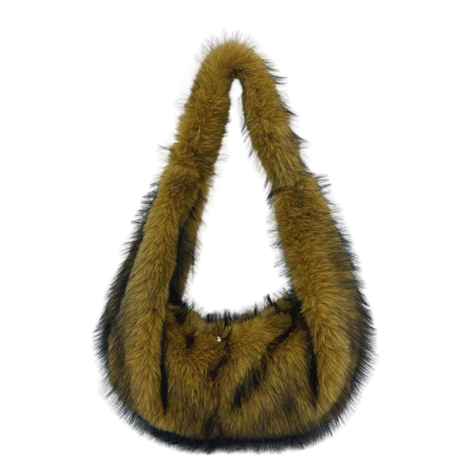 

Women Fluffy Plush Half-moon Bag New Trendy Faux Fur Shoulder Crossbody Bag High Quality Purse Handbags Underarm Shopping Bag