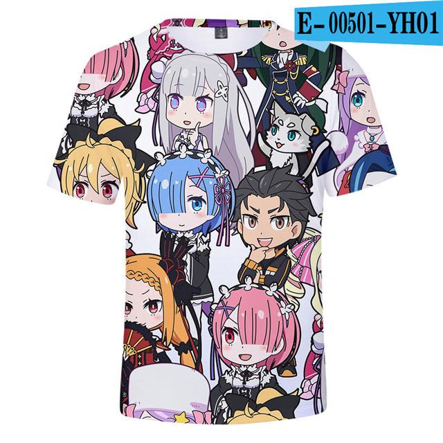 Re Zero 3D potištěné tričko s krátkým rukávem pro léto Muži Ženy Kreslené oblečení Rem a Ram Japonská anime košile Trička