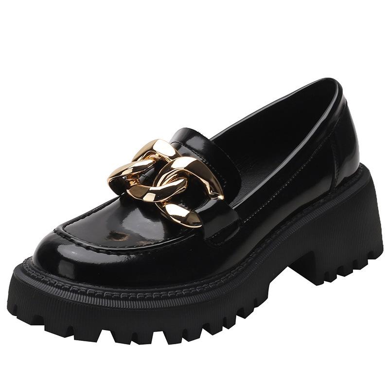Leather Jk Small Leather Shoes Platform British Style 2025 New Spring Versatile Single Shoes Women's Black One-pedal Loafers