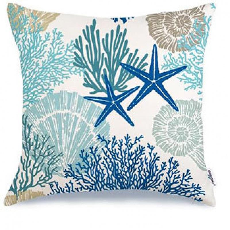 Summer Beach Aquarium Pillow Pattern Linen Material Summer Living Room Sofa Decorative Pillow Cover
